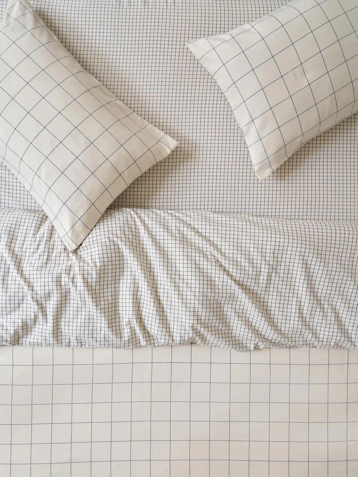 Dream Blue Burlow Plaid Cotton Percale Duvet Cover