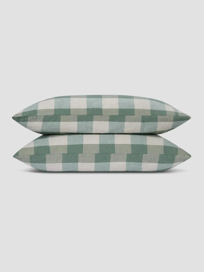 Elm Green Emsworth Plaid Linen Blend Pillowcase (Pair)