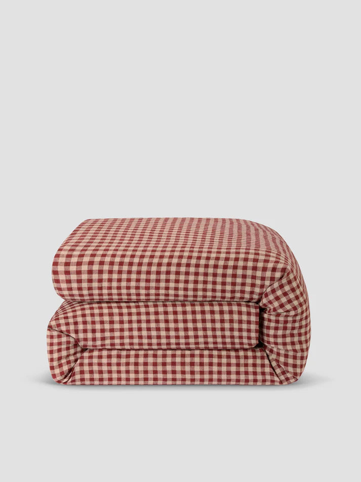 Rhubarb Gingham Linen Blend Duvet Cover