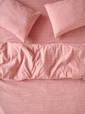 Dusty Pink & Rose Colour Drenched Gingham Linen Blend Duvet Cover