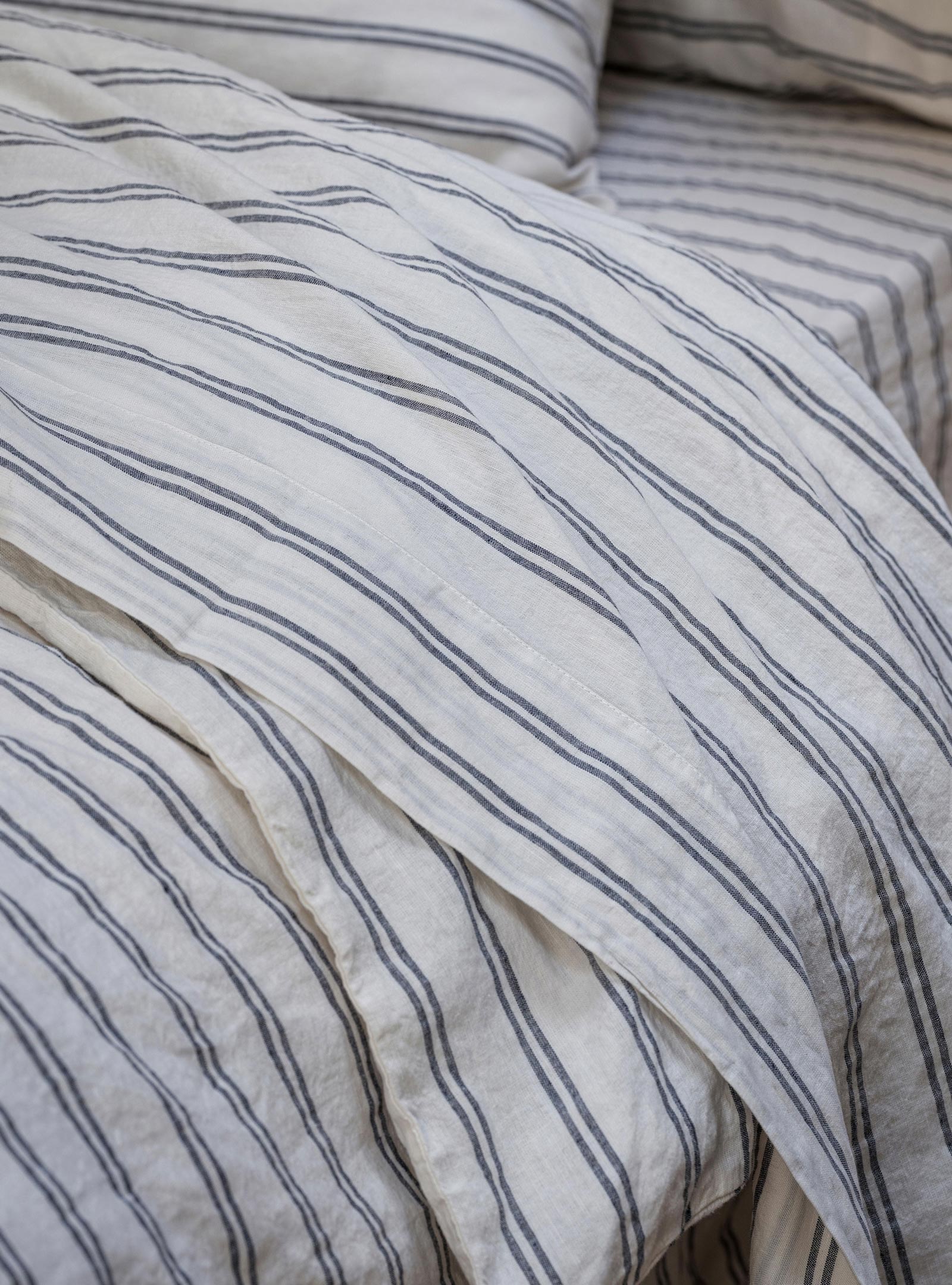 Ivory Kemptown Stripe 100% Linen Flat Sheet