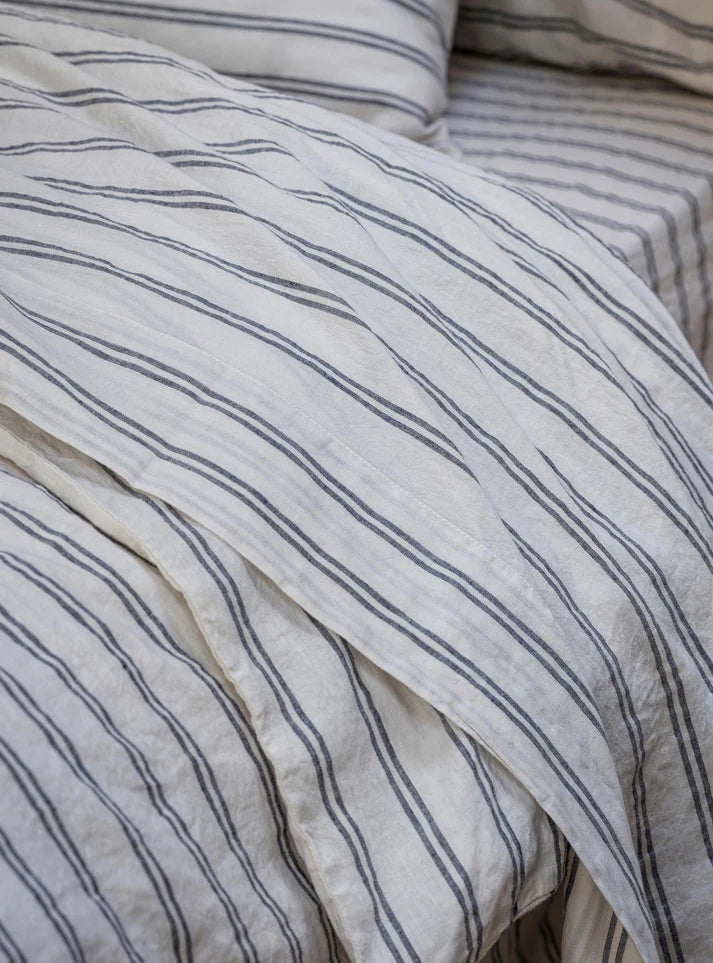 Ivory Kemptown Stripe Linen Blend Flat Sheet